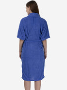 Blue towelling bathrobe