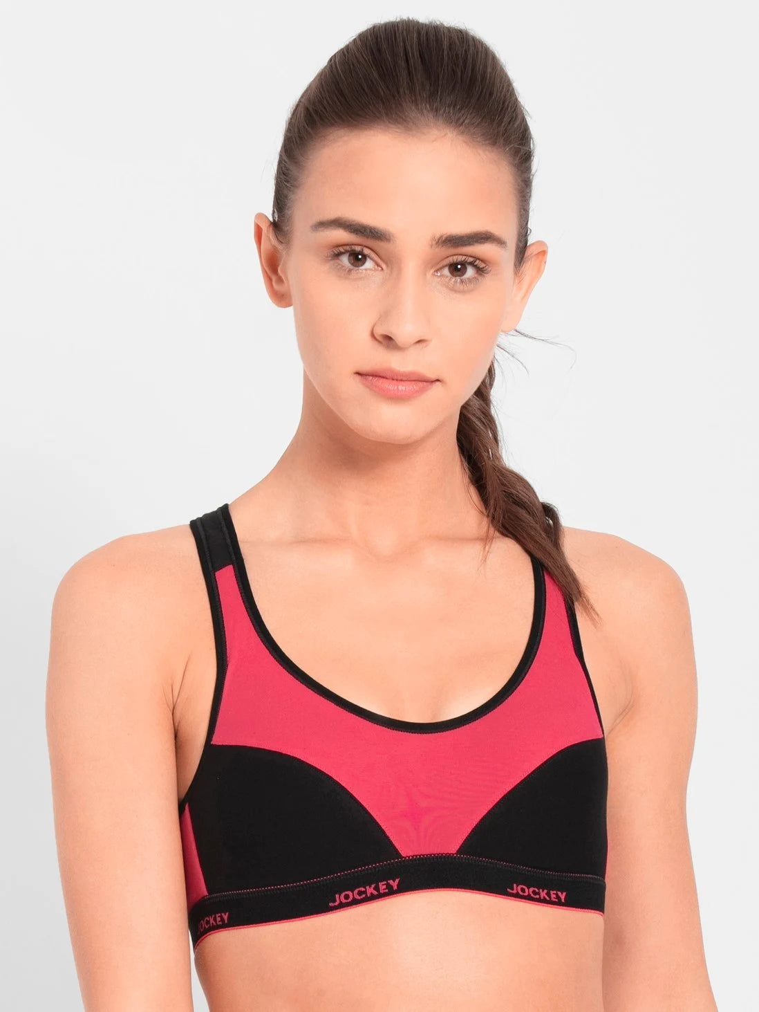 Jockey ruby and black racer back padded active bra 1378