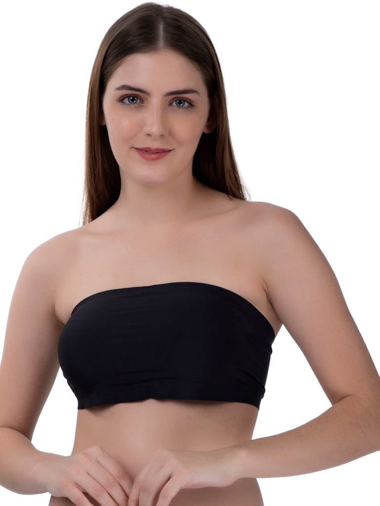 Women's Cotton Bandeau Wirefree Strapless Bra Crop Tube Top-2 Multi-Color  Pack-RED,NAVY-M:34C 34D 36A 36B 36C