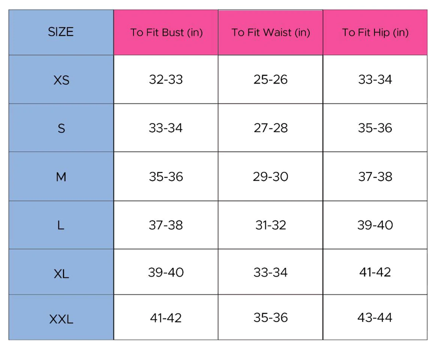 size chart of swimwear